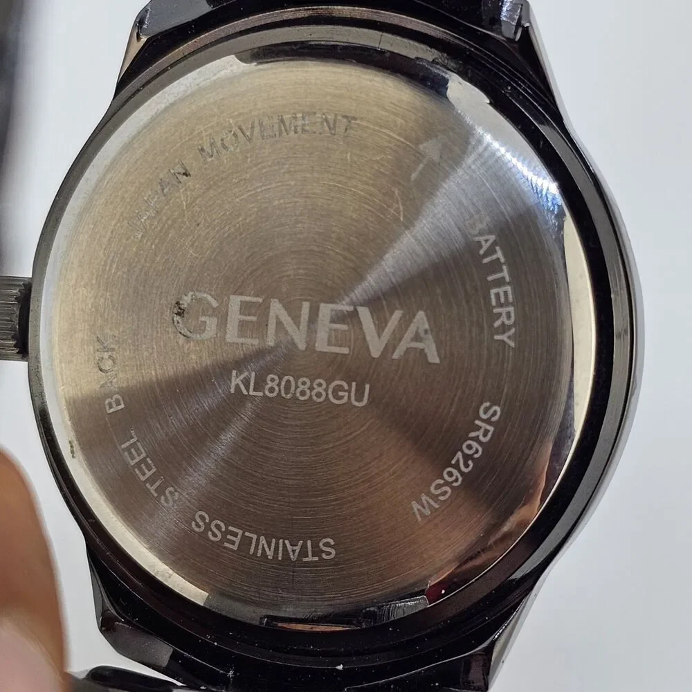 Geneva Diamond Men Quartz Watch 42MM Black Dial Bracelet Band‎ 7.75